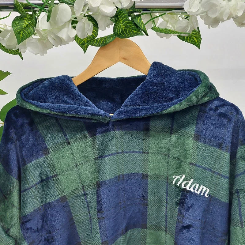 Green Check Snuggle Hoodie Hoodie with Zipper Placket Modern Functional