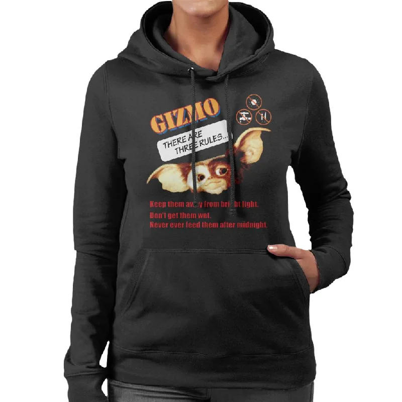 Gremlins Gizmo There Are Three Rules Women's Hooded Sweatshirt Hoodie with Monochrome Minimalist Simple