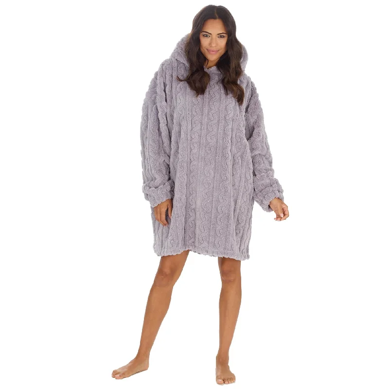 Grey Cable Knit Snuggle Hoodie Hoodie with Fur Luxurious Winter