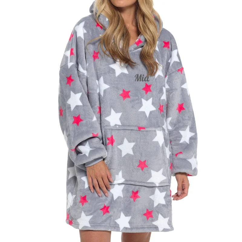 Grey Star Print Snuggle Hoodie Cotton Hoodie Fleece Lining Warmth