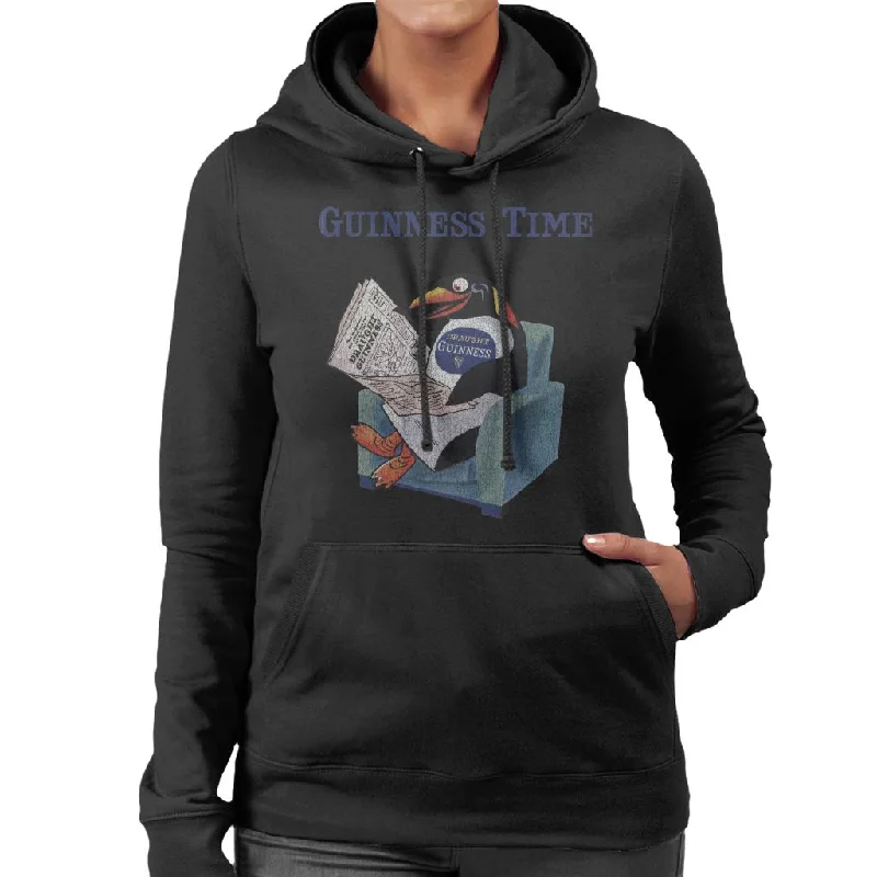 Guinness Penguin Reading Newspaper Women's Hooded Sweatshirt Hoodie with Exposed Zipper Edgy Industrial