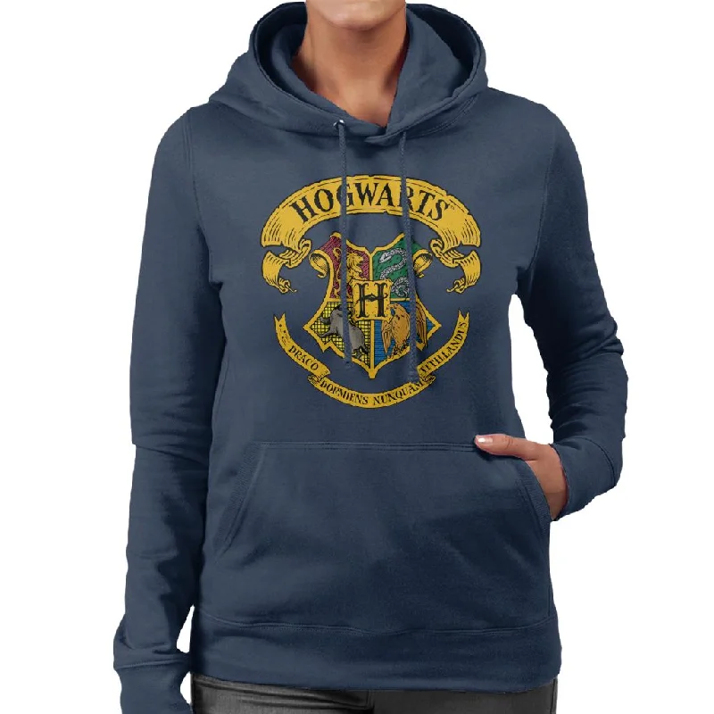 Harry Potter All Hogwarts Crest Women's Hooded Sweatshirt Hoodie with Typography Text Message