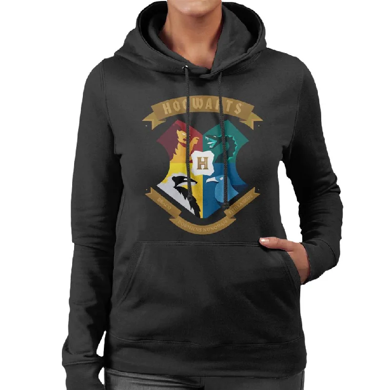 Harry Potter All Hogwarts School Shield Women's Hooded Sweatshirt Hoodie with Button Classic Timeless