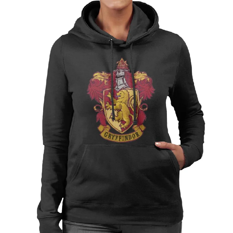 Harry Potter Gryffindor House Crest Women's Hooded Sweatshirt Hoodie with Distressed Vintage Worn