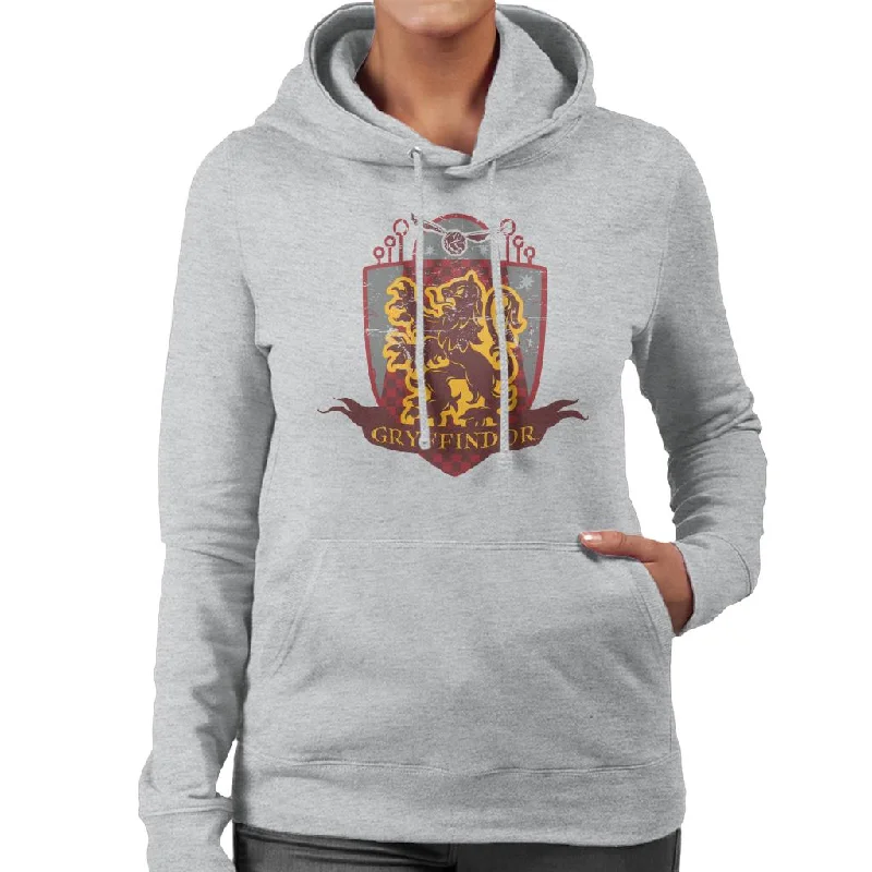 Harry Potter Gryffindor Quidditch Distressed Shield Women's Hooded Sweatshirt Hoodie with Embroidery Detailed Premium