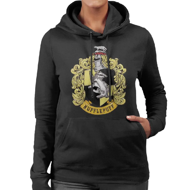 Harry Potter Hufflepuff House Crest Women's Hooded Sweatshirt Hoodie with Tie-Dye Psychedelic Retro