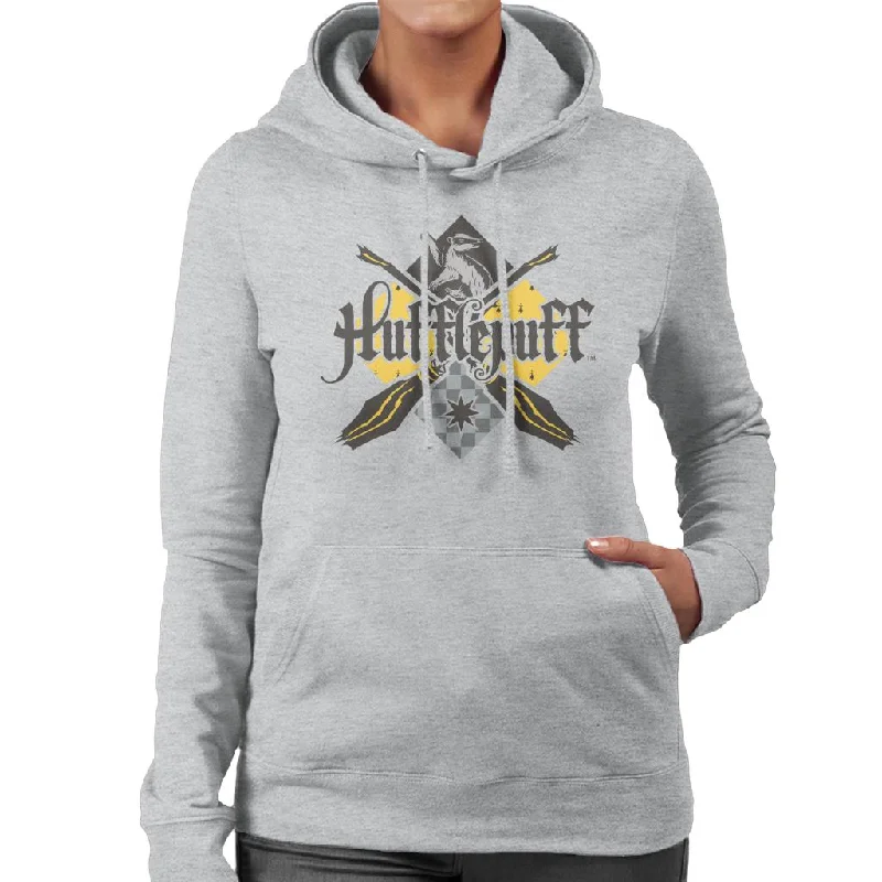 Harry Potter Hufflepuff Quidditch Crest Women's Hooded Sweatshirt Hoodie with Relaxed Fit Easy Casual