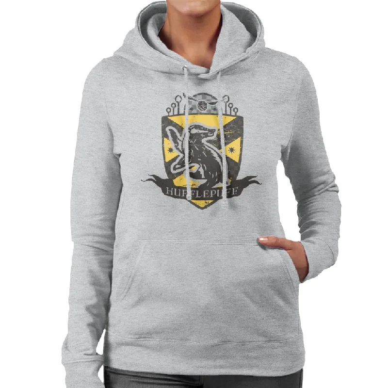 Harry Potter Hufflepuff Quidditch Distressed Shield Women's Hooded Sweatshirt Hoodie with Logo Branding Identity