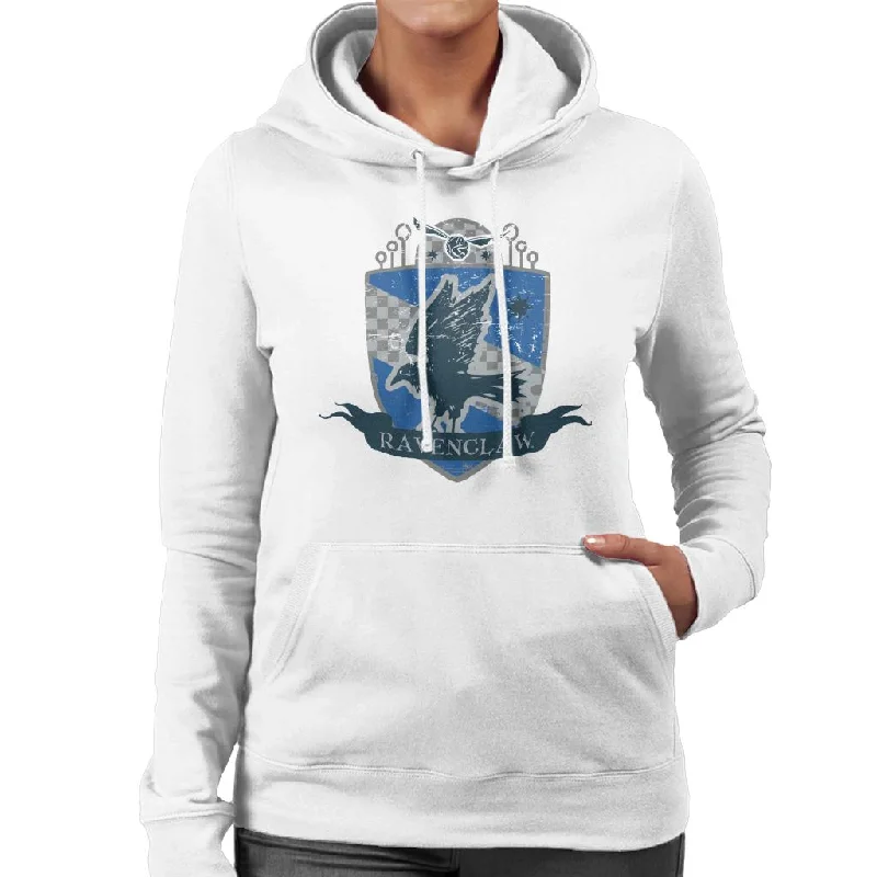 Harry Potter Ravenclaw Quidditch Distressed Shield Women's Hooded Sweatshirt Hoodie Jacket Zipper Layering