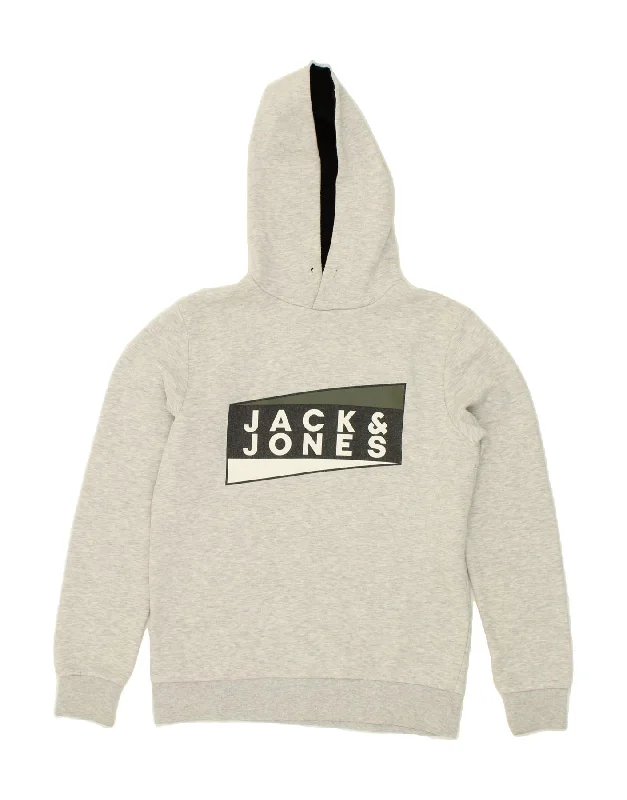 JACK & JONES Mens Graphic Hoodie Jumper Small Grey Flecked Polyester Hoodie with Velcro Closure Adjustable Secure