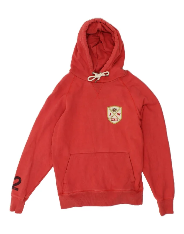 JACK WILLS Mens Graphic Hoodie Jumper XS Red Cotton Hoodie with Hem Embroidery Detailed Premium JACK WILLS Mens Graphic Hoodie Jumper XS Red Cotton Hoodie with Hem Embroidery Detailed Premium