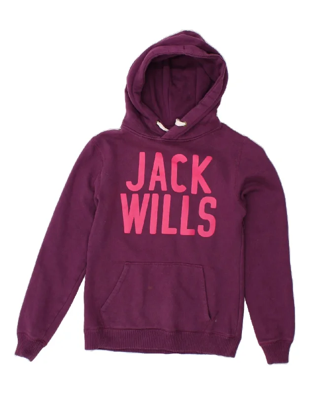 JACK WILLS Womens Graphic Hoodie Jumper UK 12 Medium  Purple Cotton Hoodie with Ribbed Neckline Snug Warm