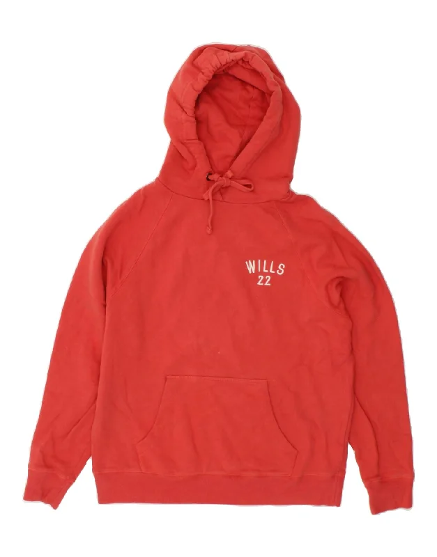 JACK WILLS Womens Graphic Hoodie Jumper UK 12 Medium Red Hoodie with Embroidery Detailed Premium JACK WILLS Womens Graphic Hoodie Jumper UK 12 Medium Red Hoodie with Embroidery Detailed Premium