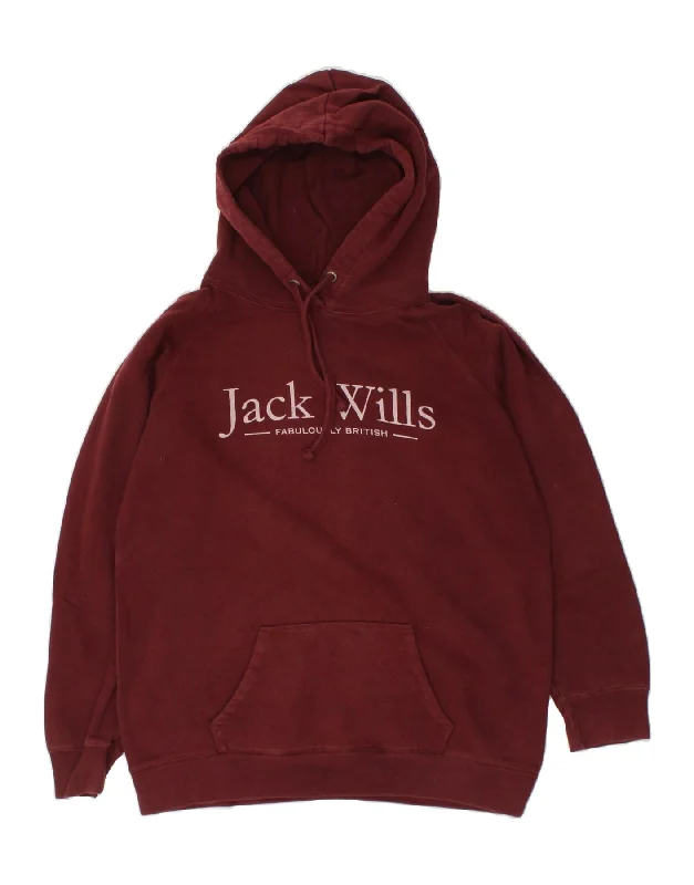 JACK WILLS Womens Graphic Hoodie Jumper UK 14 Large Burgundy Cotton Hoodie with Pocket Utility Practical JACK WILLS Womens Graphic Hoodie Jumper UK 14 Large Burgundy Cotton Hoodie with Pocket Utility Practical
