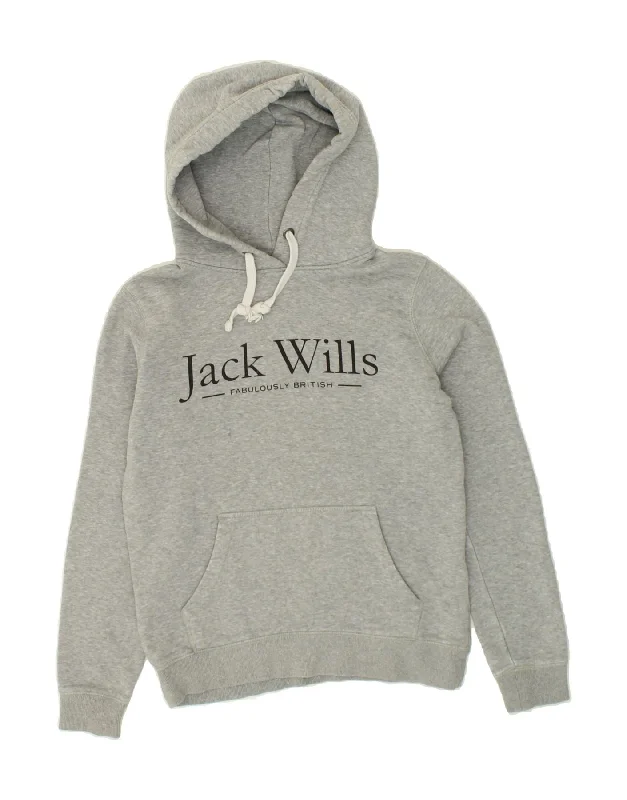 JACK WILLS Womens Graphic Hoodie Jumper UK 8 Small Grey Cotton Hoodie with Rolled Sleeves Casual Relaxed JACK WILLS Womens Graphic Hoodie Jumper UK 8 Small Grey Cotton Hoodie with Rolled Sleeves Casual Relaxed