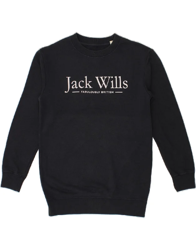 JACK WILLS Womens Graphic Sweatshirt Jumper UK 8 Small Navy Blue Cotton Hoodie with Pastel Soft Subtle JACK WILLS Womens Graphic Sweatshirt Jumper UK 8 Small Navy Blue Cotton Hoodie with Pastel Soft Subtle