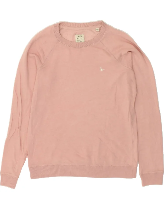 JACK WILLS Womens Hoodie Jumper UK 14 Large Pink Cotton Hoodie with Frayed Bohemian Relaxed JACK WILLS Womens Hoodie Jumper UK 14 Large Pink Cotton Hoodie with Frayed Bohemian Relaxed