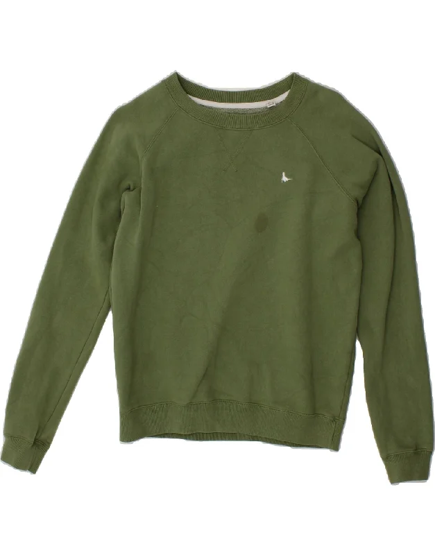 JACK WILLS Womens Oversized Sweatshirt Jumper UK 6 XS Green Cotton Hoodie with Zipper Placket Modern Functional