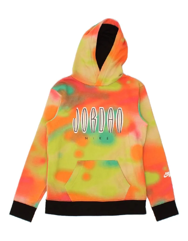 JORDAN Boys Graphic Hoodie Jumper 12-13 Years Large Multicoloured Tie Dye Hoodie with Color Block Contrast Stylish