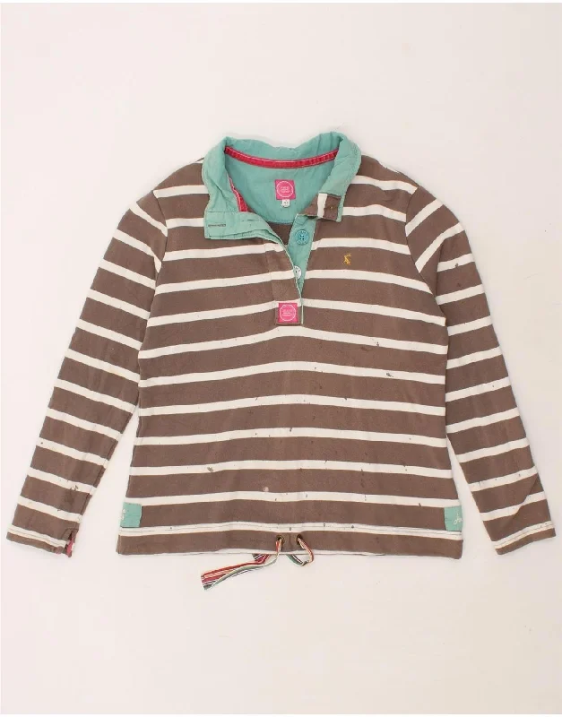 JOULES Womens Button Neck Sweatshirt Jumper UK 16 Large Brown Striped Hoodie Jacket Zipper Layering JOULES Womens Button Neck Sweatshirt Jumper UK 16 Large Brown Striped Hoodie Jacket Zipper Layering