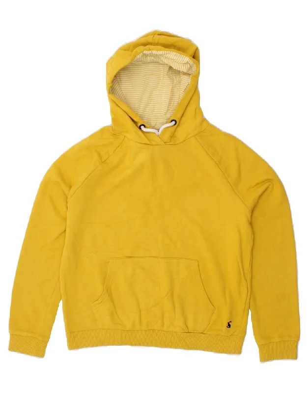 JOULES Womens Oversized Hoodie Jumper UK 10 Small Yellow Cotton Hoodie with Typography Text Message