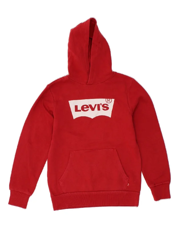 LEVI'S Boys Graphic Hoodie Jumper 15-16 Years Red Hoodie with Color Block Contrast Stylish