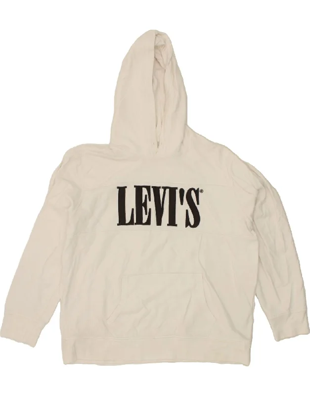 LEVI'S Mens Graphic Hoodie Jumper 2XL White Cotton Hoodie with Rhinestones Sparkly Elegant