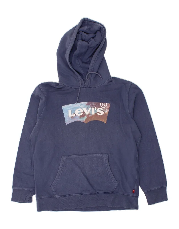 LEVI'S Womens Oversized Graphic Hoodie Jumper UK 10 Small Navy Blue Cotton Hoodie with Raglan Sleeves Sporty Comfortable LEVI'S Womens Oversized Graphic Hoodie Jumper UK 10 Small Navy Blue Cotton Hoodie with Raglan Sleeves Sporty Comfortable