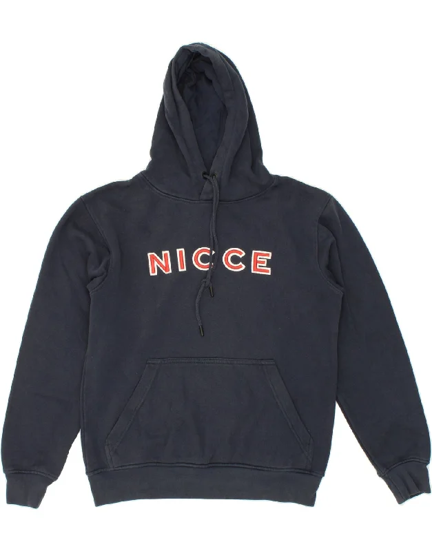 NICCE Mens Graphic Hoodie Jumper XS Navy Blue Cotton Hoodie Sweatshirt Pullover