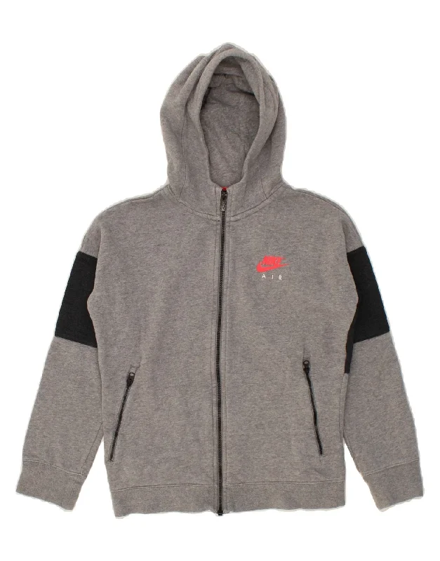 NIKE Boys Zip Hoodie Sweater 12-13 Years Large Grey Colourblock Hoodie with Hood Adjustable Protection