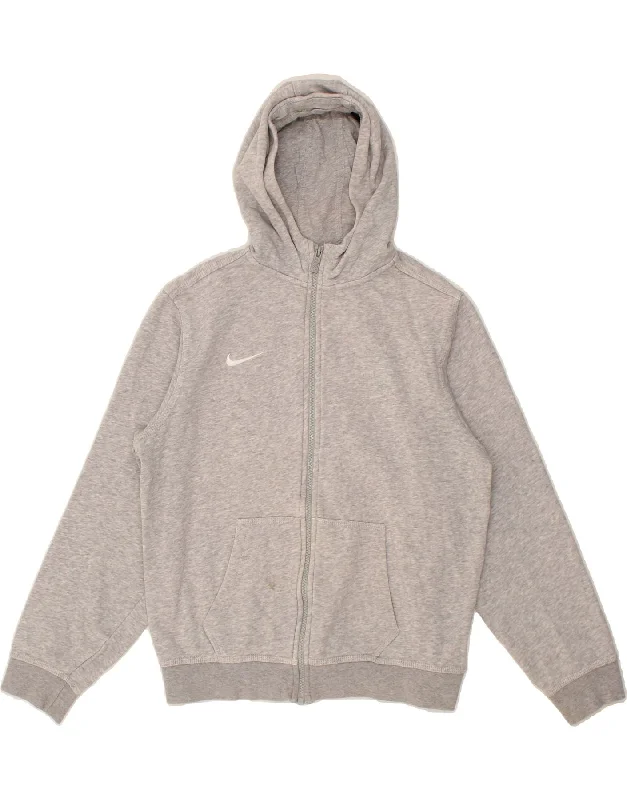 NIKE Boys Zip Hoodie Sweater 13-14 Years XL Grey Cotton Hoodie with Hem Ribbing Snug Secure