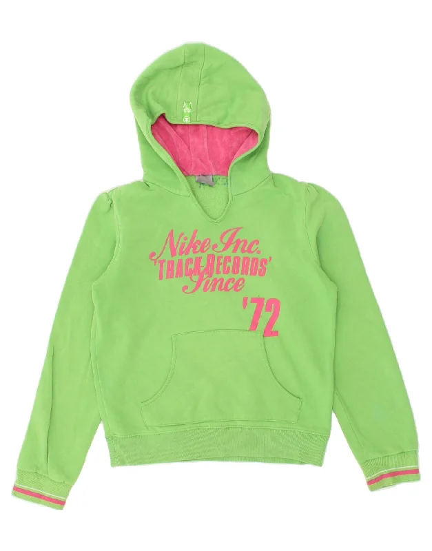 NIKE Girls Graphic Hoodie Jumper 13-14 Years XL Green Hoodie with Hood Adjustable Protection