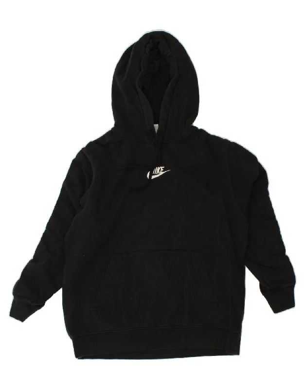 NIKE Mens Graphic Hoodie Jumper Large Black Cotton Hoodie with Side Slits Relaxed Casual