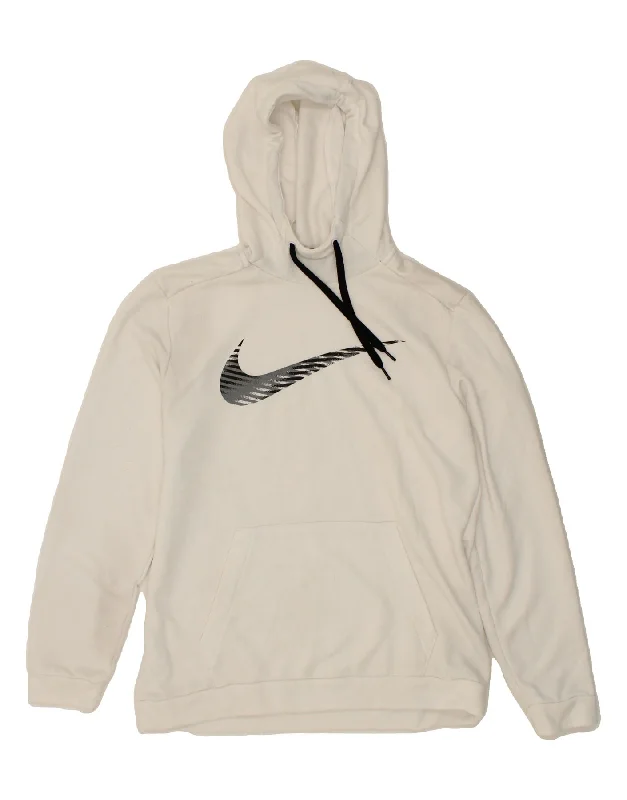 NIKE Mens Graphic Hoodie Jumper Medium White Polyester Hoodie with Tied Waist Feminine Flattering