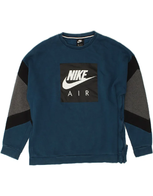 NIKE Mens Graphic Sweatshirt Jumper XL Blue Colourblock Cotton Hoodie with Hem Drawcord Adjustable Customizable NIKE Mens Graphic Sweatshirt Jumper XL Blue Colourblock Cotton Hoodie with Hem Drawcord Adjustable Customizable