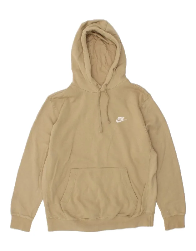 NIKE Mens Hoodie Jumper Large Beige Hoodie with Reflective Safety Nightwear