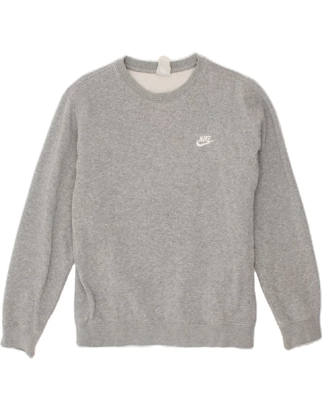 NIKE Mens Sweatshirt Jumper Small Grey Cotton Hoodie with Print Artistic Unique