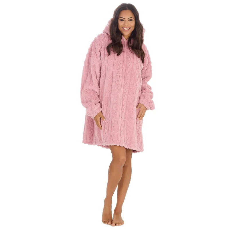 Pink Cable Knit Snuggle Hoodie Hooded Sweatshirt Casual Wear Street Style