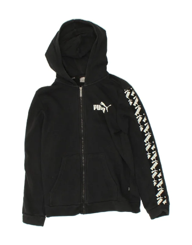 PUMA Boys Graphic Zip Hoodie Sweater 13-14 Years Black Cotton Hoodie with Hem Detail Decorative Unique PUMA Boys Graphic Zip Hoodie Sweater 13-14 Years Black Cotton Hoodie with Hem Detail Decorative Unique
