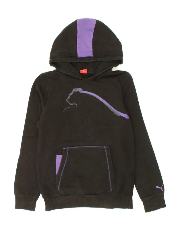 PUMA Girls Graphic Hoodie Jumper 13-14 Years XL Black Colourblock Cotton Hoodie with Mock Neck Collared Structured PUMA Girls Graphic Hoodie Jumper 13-14 Years XL Black Colourblock Cotton Hoodie with Mock Neck Collared Structured