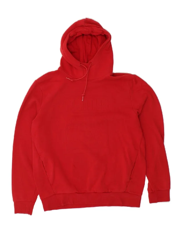PUMA Mens Graphic Hoodie Jumper Large Red Cotton Hoodie with Rolled Sleeves Casual Relaxed PUMA Mens Graphic Hoodie Jumper Large Red Cotton Hoodie with Rolled Sleeves Casual Relaxed