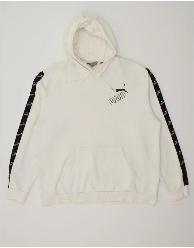 PUMA Mens Graphic Hoodie Jumper XL White Colourblock Cotton Hoodie with Distressed Vintage Worn PUMA Mens Graphic Hoodie Jumper XL White Colourblock Cotton Hoodie with Distressed Vintage Worn
