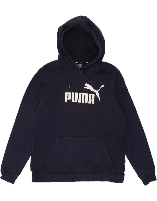 PUMA Womens Graphic Hoodie Jumper UK 16 Large Navy Blue Cotton Hoodie with Back Slit Movement Comfort PUMA Womens Graphic Hoodie Jumper UK 16 Large Navy Blue Cotton Hoodie with Back Slit Movement Comfort