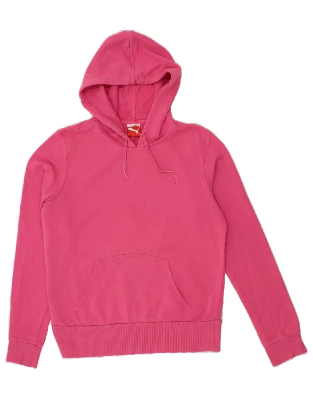 PUMA Womens Hoodie Jumper UK 14 Large Pink Cotton Hoodie with Slit Hem Functional Movement