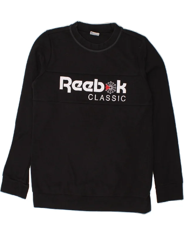 REEBOK Womens Classic Graphic Sweatshirt Jumper UK 12/14 Medium Black Hoodie with Gradient Ombre Colorful