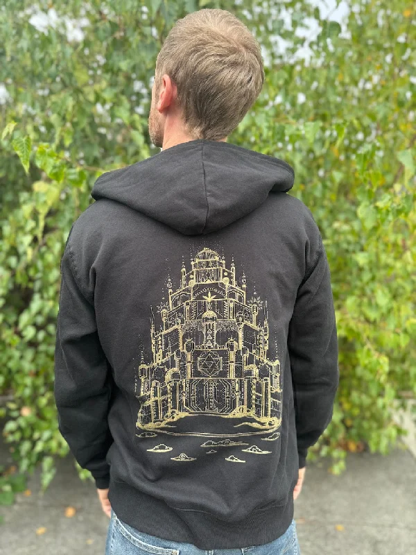 Vimana Zip Up - Organic Cotton / Recycled Polyeseter Heavy Weight Fleece Sacred Geometry Graphic Hoodie Hoodie with Distressed Vintage Worn Vimana Zip Up - Organic Cotton / Recycled Polyeseter Heavy Weight Fleece Sacred Geometry Graphic Hoodie Hoodie with Distressed Vintage Worn