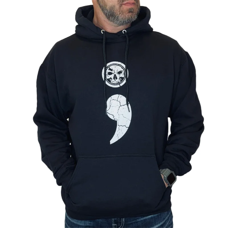 Semicolon Unisex Black Hoodie Hoodie with Illustration Artistic Creative