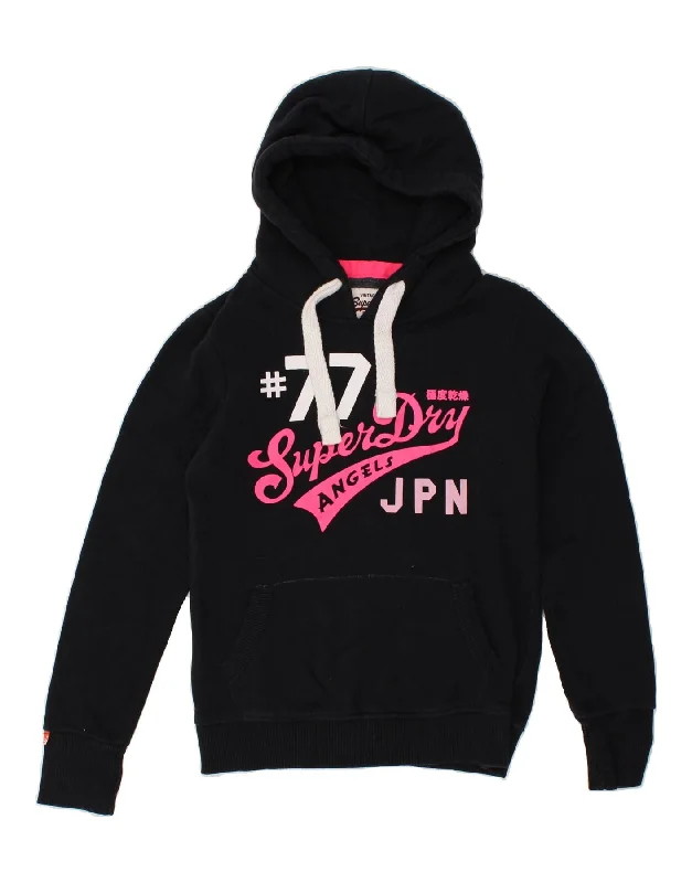SUPERDRY Womens Graphic Hoodie Jumper UK 10 Small Black Cotton Hoodie with Ribbed Cuffs Snug Fit Comfort SUPERDRY Womens Graphic Hoodie Jumper UK 10 Small Black Cotton Hoodie with Ribbed Cuffs Snug Fit Comfort