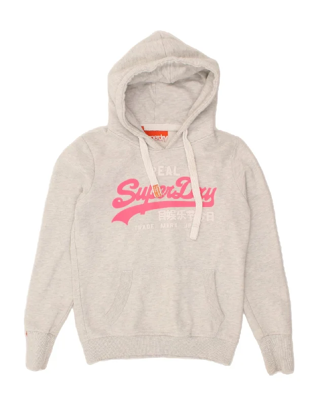 SUPERDRY Womens Graphic Hoodie Jumper UK 14 Medium Grey Cotton Hoodie Sweatshirt Pullover SUPERDRY Womens Graphic Hoodie Jumper UK 14 Medium Grey Cotton Hoodie Sweatshirt Pullover