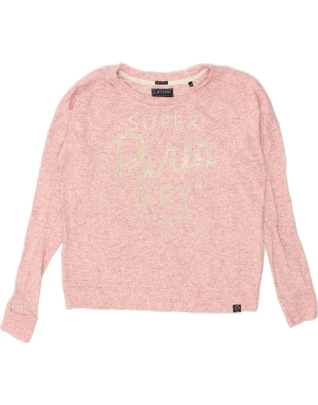 SUPERDRY Womens Oversized Graphic Sweatshirt Jumper UK 10 Small Pink Hoodie with Mesh Breathable Sporty SUPERDRY Womens Oversized Graphic Sweatshirt Jumper UK 10 Small Pink Hoodie with Mesh Breathable Sporty